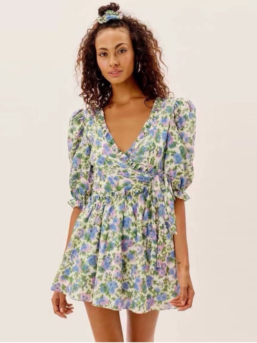 For Love and Lemons Floral Puffed Sleeves Mini Dress